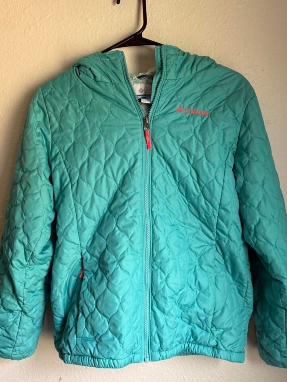 Like New Columbia Teal Quilted Hooded Puffer Jacket